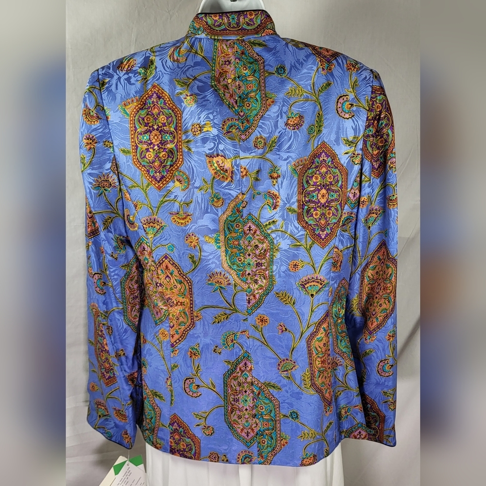 Vintage ADRIANNA PAPELL Blue Safe Silk Jacket - Size 8 - Picture 2 of 7
